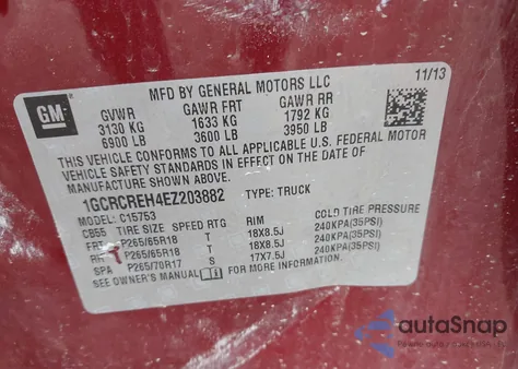 2014 Chevrolet Silverado 1500 1Lt from USA, damaged, VIN 1GCRCREH4EZ203882